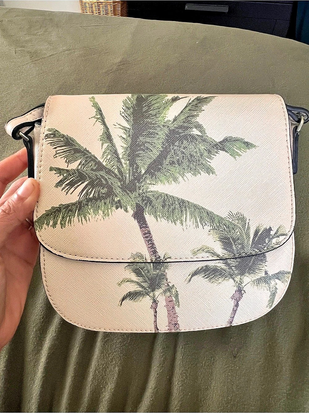 Palm Tree Print Crossbody Bag Pink & Green